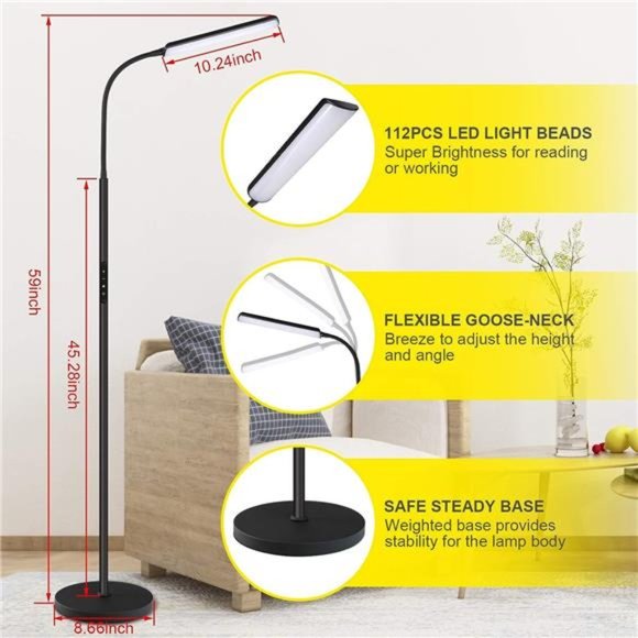 LED Floor Lamp, Bright 15W Floor Lamps for Living Room with 1H Timer Adjustable - Picture 3 of 5